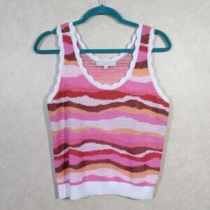 04514 Loft pink, peach, red & rust wavy sleeveless sweater S